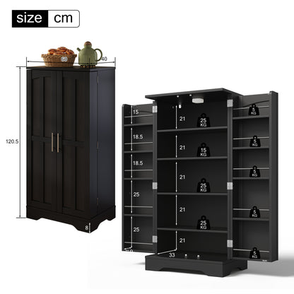 Keukenkast – Sideboard – Opbergkast – Buffetkast – Keukenmeubel – Zwart – 120x60x40 cm – Verstelbare Planken – Ruime Dubbele Deuren