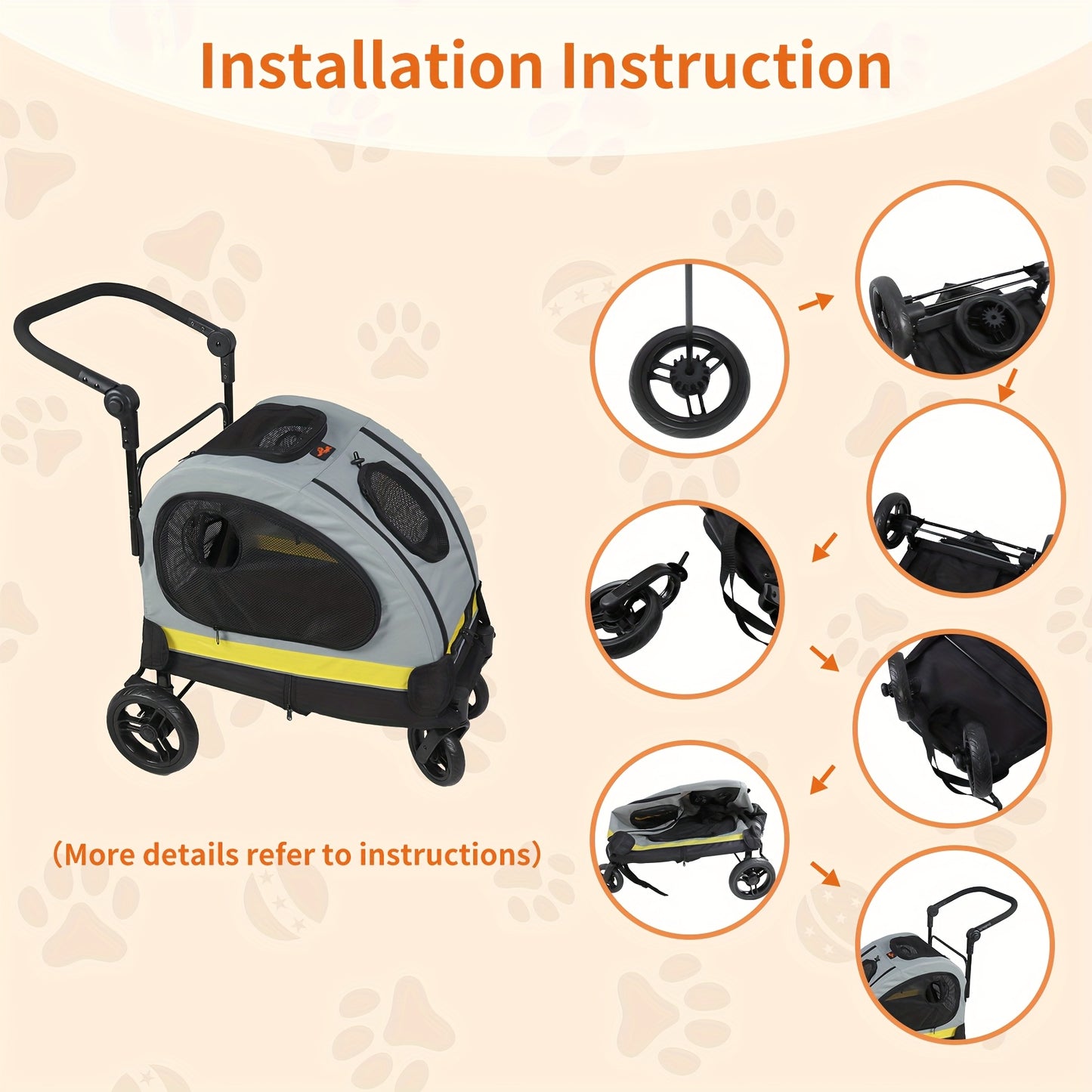 Huisdierenbuggy – Dierenwagen – Hondenbuggy – Kattenbuggy – Wandelwagen – 2-in-1 Ontwerp – Opvouwbaar IJzeren Frame – Max. 20 kg Draagvermogen