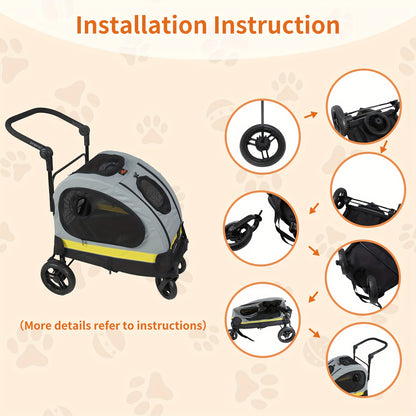 Dierenwagen – Wandelwagen – Hondenbuggy – Huisdierkar – Draagbare Autostoel – 2-in-1 Opvouwbaar Design – Stevig IJzeren Frame Met Ademend 600D Oxford Stof