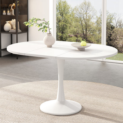 Modern Minimalist Extendable Oval/Rectangular Dining Table - White Convertible Table Suitable for Small Spaces, Easy Assembly, Durable Metal Frame, Expandable Length (100/140cm)