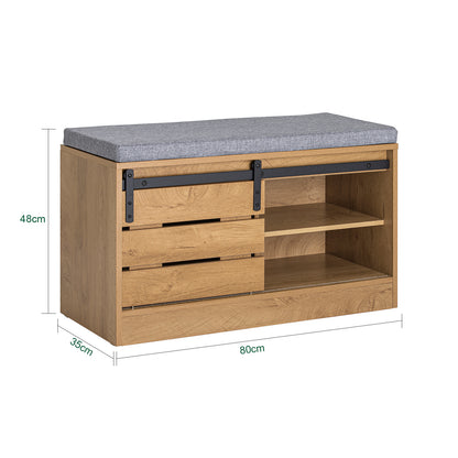 Schoenenrek – Schoenenkast – Schoenenhouder – Schoenenopberger – Schoenenbank – Schuifdeuren – Bamboe Materiaal – Zitkussen – Vintage Design – 80x35x48 cm