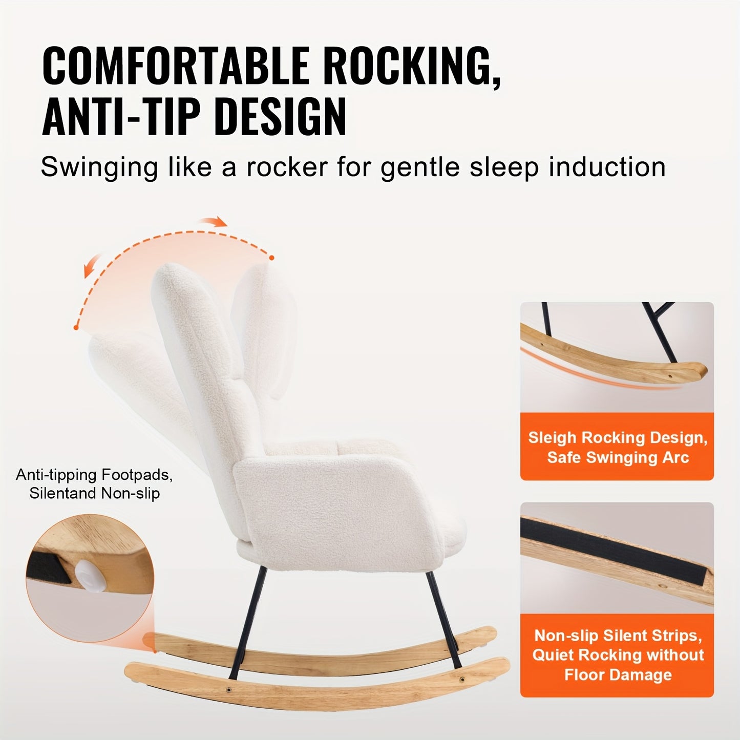 Schommelstoel – Glijstoel – Schommelstoel Baby – Relaxstoel – Loungestoel – Velvet Bekleding – Handmatig Glijdend Mechanisme – Hoge Rugleuning – Max 113,4 kg Draagkracht