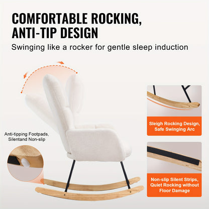 Schommelstoel – Glijstoel – Schommelstoel Baby – Relaxstoel – Loungestoel – Velvet Bekleding – Handmatig Glijdend Mechanisme – Hoge Rugleuning – Max 113,4 kg Draagkracht