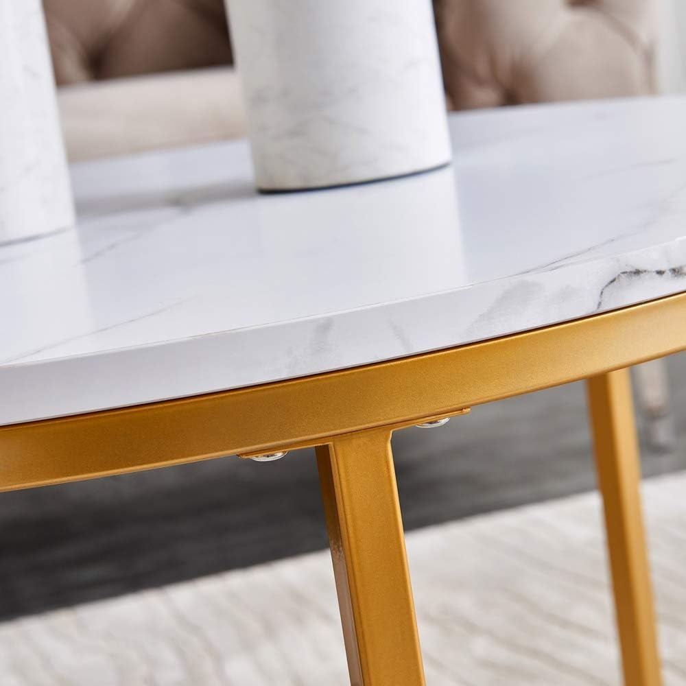 Lage Ronde Tafels – Salontafel – Bijzettafel – Nieuwerwetse Tafel – Modulaire Tafel – Set van 2 – Gouden Metalen Frame – Houten Tafelblad – Compact & Eenvoudig te Monteren