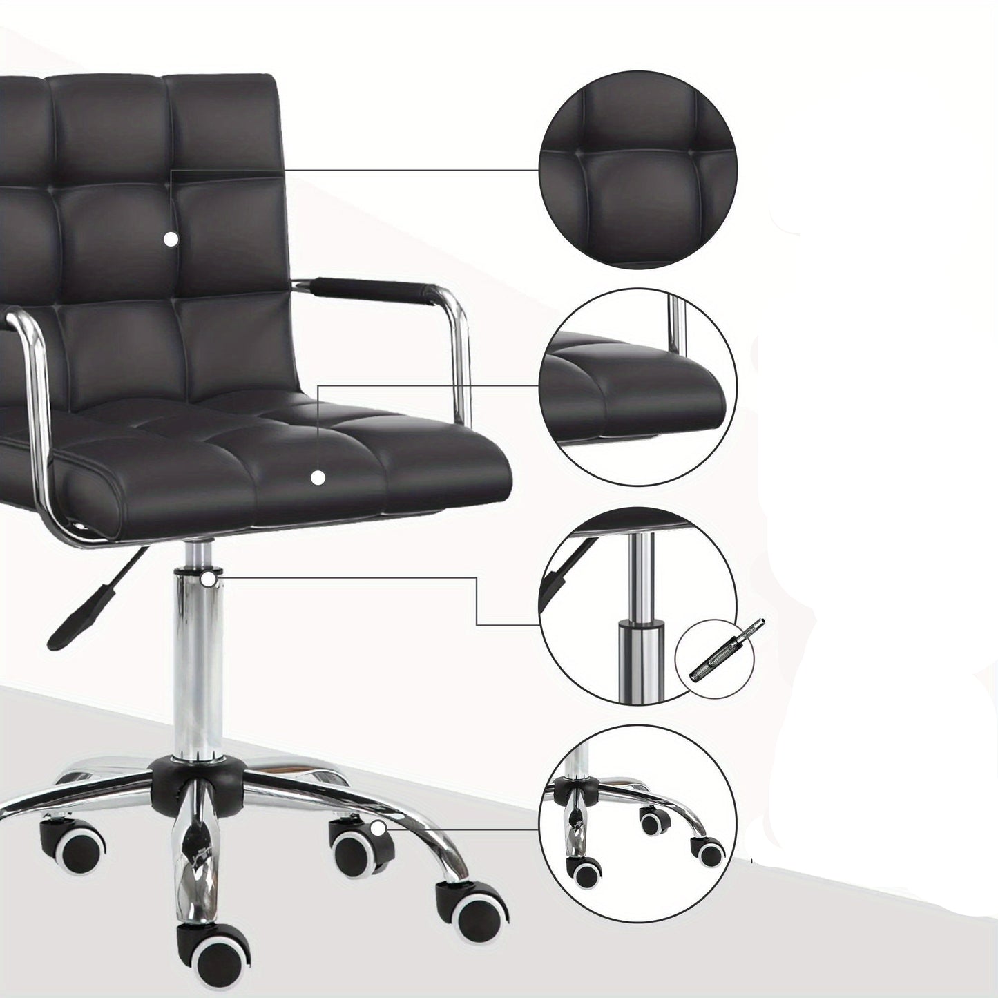 Bureaustoel – Ergonomische Stoel – Kantoorstoel – Office Chair – Werkstoel – Verstelbare Hoogte – Zwart PVC Bekleding – Comfortabele Armleuningen