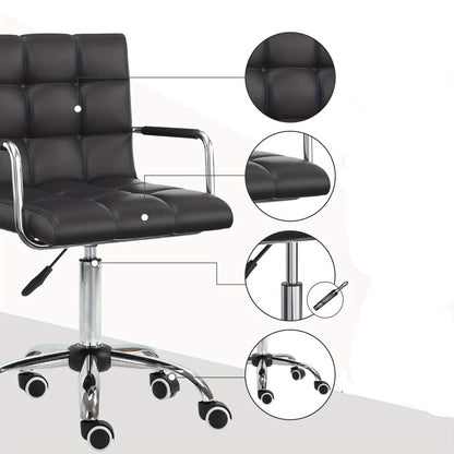 Bureaustoel – Ergonomische Stoel – Kantoorstoel – Office Chair – Werkstoel – Verstelbare Hoogte – Zwart PVC Bekleding – Comfortabele Armleuningen