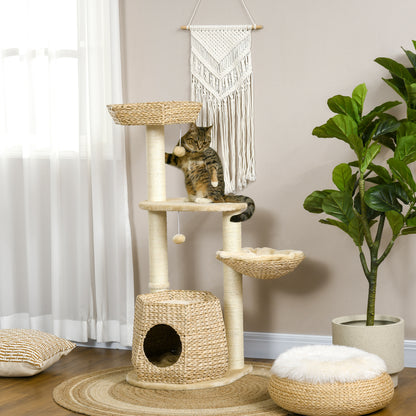Krabpaal – Kattenboom – Kattenhuis – Krabmeubel – Kattentoren – 119 cm Hoog – Versterkte Palen & Inclusief Hangmat