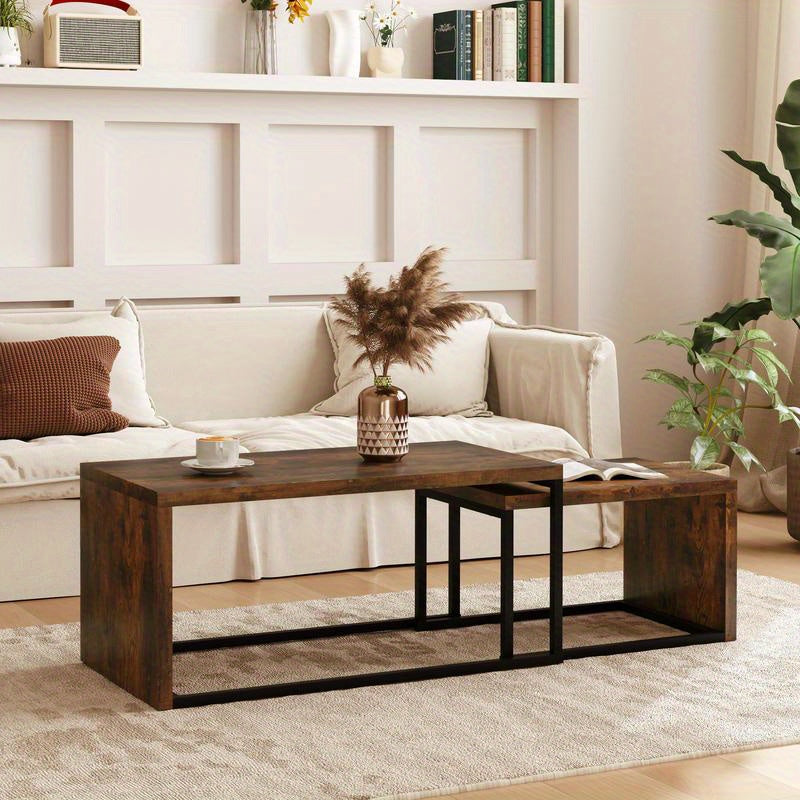 2-delige Set Bijzettafels – Salontafel – Couchtisch – Woonkamertafel – Nachtkastje – MDF en Metaal – Compact Design – Zwart