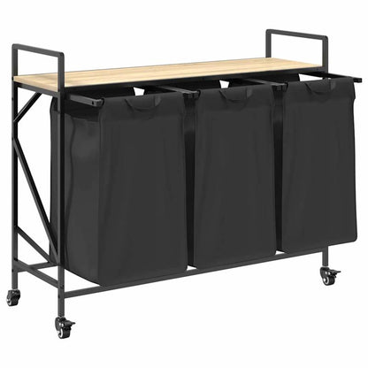 Wasmand – Wassorteerder – Wasbox – Waszak – Wasopberger – 3 Vakken – Met Wielen – Sonoma Eiken Design - Zwart