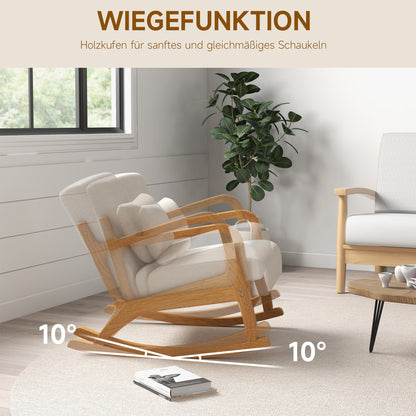 Schommelstoel – Schommelstoel Retro – Relaxstoel – Wiegestoel – Lounge Stoel – Beige Design – Rubberhout Frame – Dikke Kussens