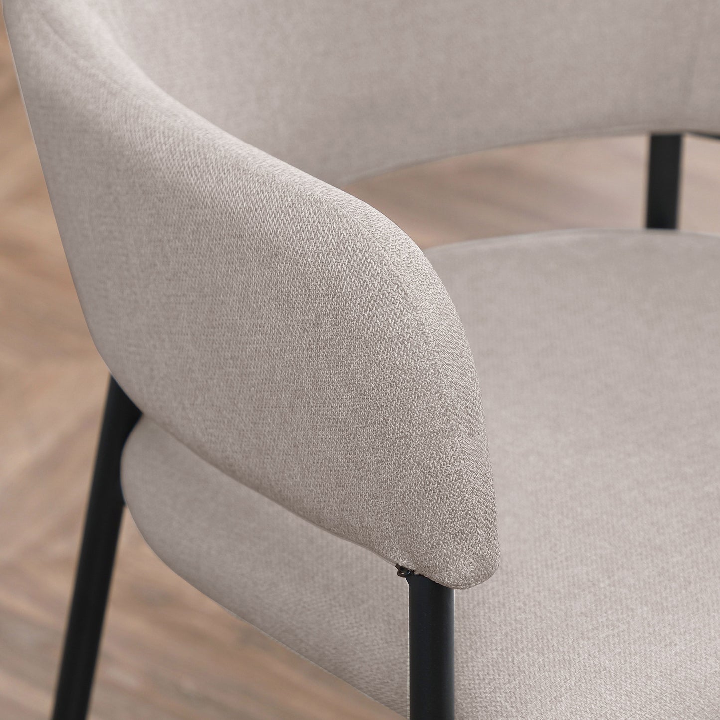Eetkamerstoelen – Stoel – Kuipstoel – Keukenstoel – Zithoekstoel – Linnen Look Bekleding – Stalen Frame – Set Van 2 – Beige – Ergonomische Rugleuning – Antislip Voetdoppen