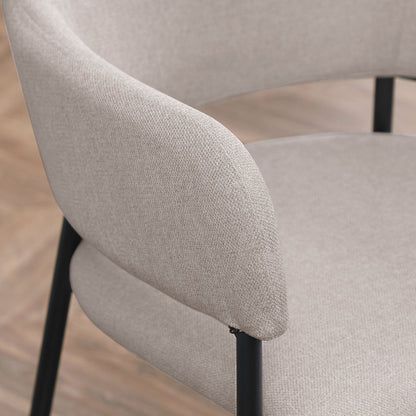 Eetkamerstoelen – Stoel – Kuipstoel – Keukenstoel – Zithoekstoel – Linnen Look Bekleding – Stalen Frame – Set Van 2 – Beige – Ergonomische Rugleuning – Antislip Voetdoppen