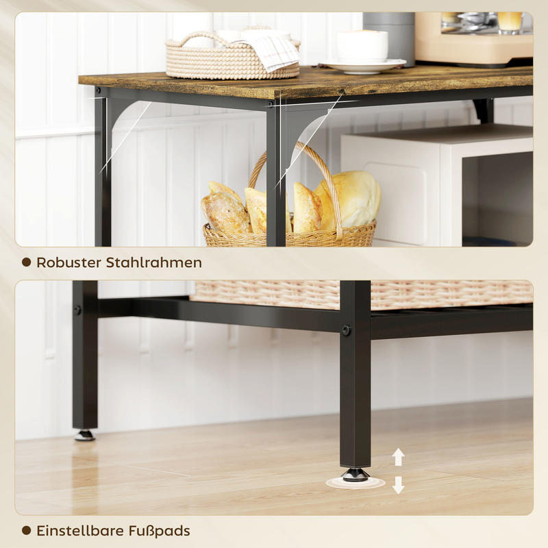 3-Tier Heavy-Duty Kitchen Shelf with Steel Frame & Wood Shelves - Rustic Black Finish, Space-Saving Vertical Storage Cabinet Organizer with Lower Shelf, Sturdy Countertop/Bathroom/Office Shelf, Easy Assembly, Modern Farmhouse