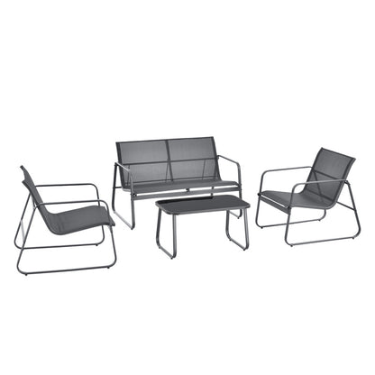 Tuinset – Tuinmeubelen – Bistroset – Loungeset – 2-Zits Bank – Gepoedercoat Stalen Frame – Temperatuurbestendig Glazen Tafelblad
