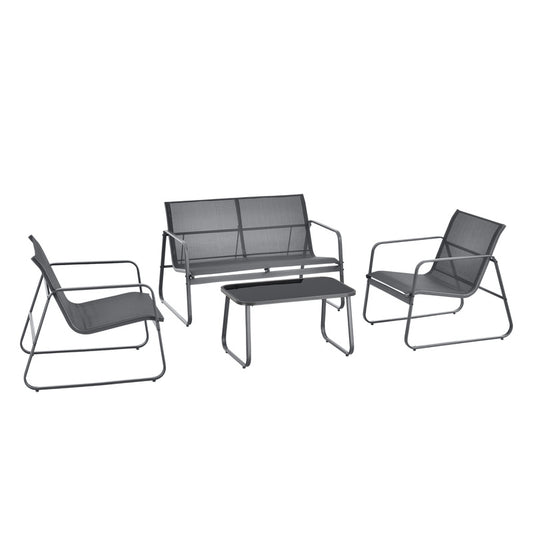 Tuinset – Tuinmeubelen – Bistroset – Loungeset – 2-Zits Bank – Gepoedercoat Stalen Frame – Temperatuurbestendig Glazen Tafelblad