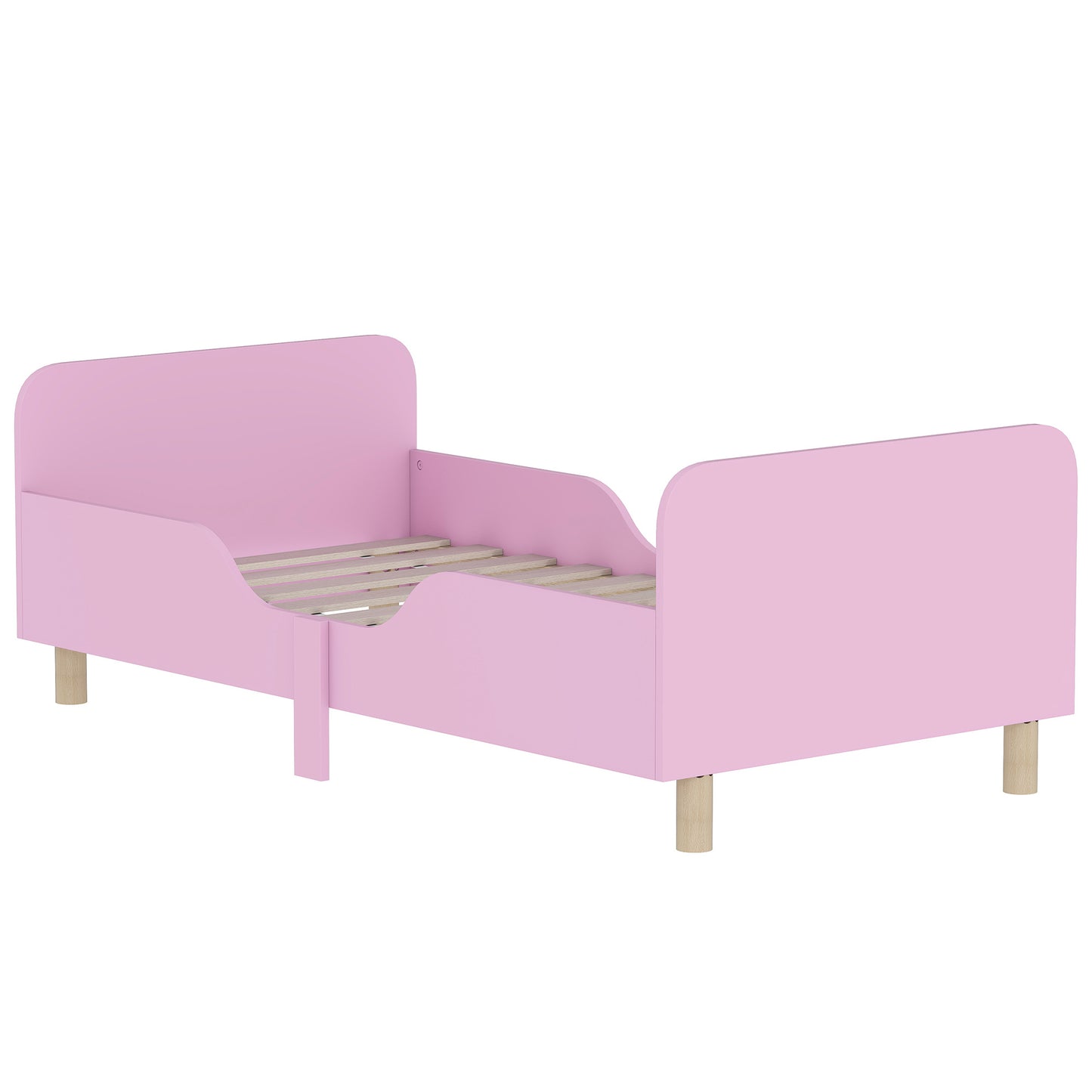 Kinderbedframe – Eenpersoons Bed – Kinderbed – Bedframe Met Veiligheidsrail – Kinderbed Roze – Compact Formaat – Stevig Materiaal