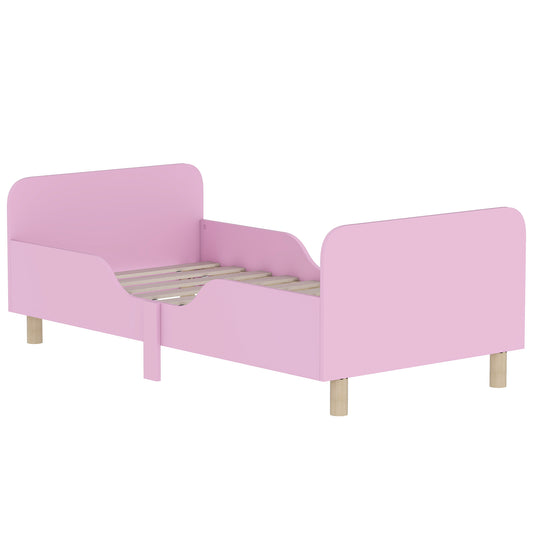 Kinderbedframe – Eenpersoons Bed – Kinderbed – Bedframe Met Veiligheidsrail – Kinderbed Roze – Compact Formaat – Stevig Materiaal