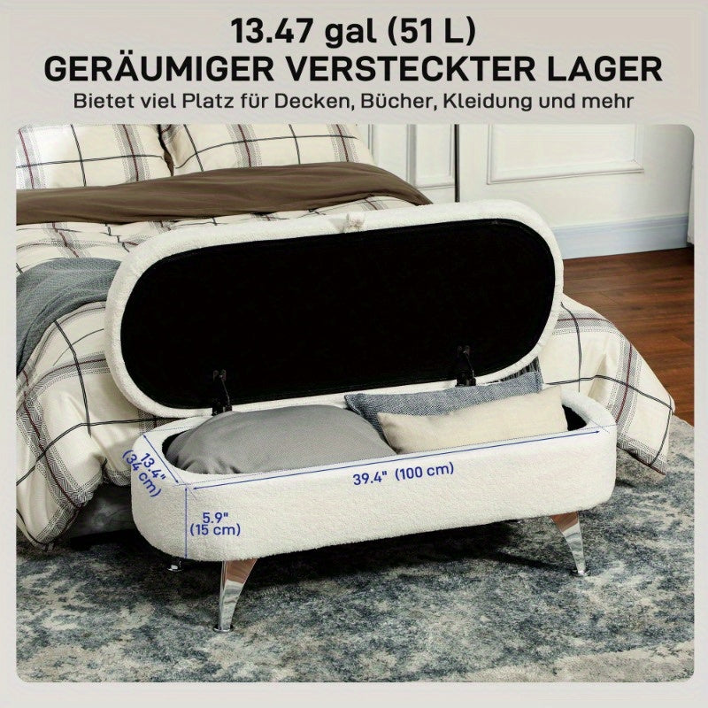 Opbergbank – Opbergbank – Zitbank Met Opbergruimte – Opbergkist – Halbank – Wit – Comfortabele Gevoerde Zitting – Stevig Metalen Frame 114x47x46,5 cm