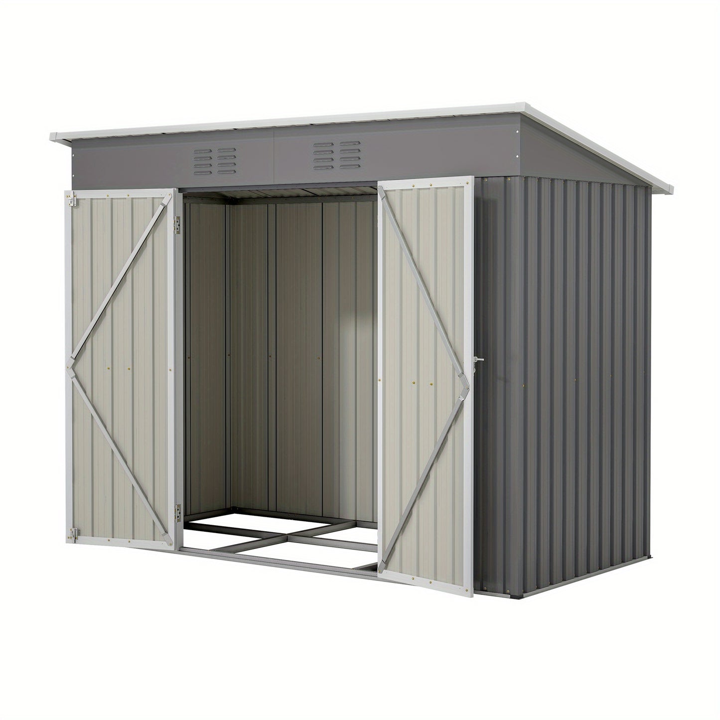 Metalen Tuinschuur – Tuinberging – Tuinhuisje – Opslagschuur – Fietsenberging – Gegalvaniseerd Staal – Ventilatie En Sluitbaar Deursysteem – 244x122 cm Grijs