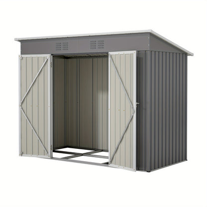 Metalen Tuinschuur – Tuinberging – Tuinhuisje – Opslagschuur – Fietsenberging – Gegalvaniseerd Staal – Ventilatie En Sluitbaar Deursysteem – 244x122 cm Grijs