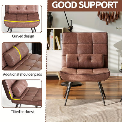 Manual Adjustable Recliner Chair - Brown -like Upholstery, Sturdy & Metal Frame - Heavy-Duty Living Room, Home Office, Reading Chair - Easy Assembly - Modern Retro Lounge Sofa for Living Room Decor, Versatile Furniture, Sleek
