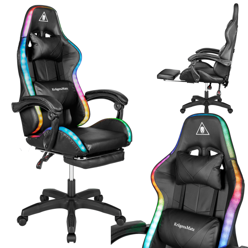 Gamingstoel – Game Chair – Gamerstoel – Bureaustoel – Zitzak – LED RGB Achtergrondverlichting – Verstelbare Voetensteun