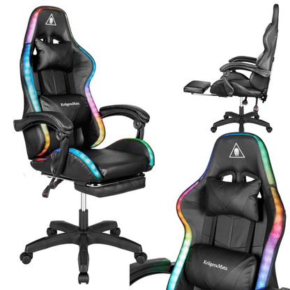Gamingstoel – Game Chair – Gamerstoel – Bureaustoel – Zitzak – LED RGB Achtergrondverlichting – Verstelbare Voetensteun