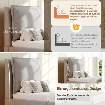 Bedframe – Tweepersoonsbed – Gestoffeerd Bed – Platformbed – Slaapkamermeubel – Zacht Chenille – Stevige Duurzame Constructie – Eenvoudige Montage