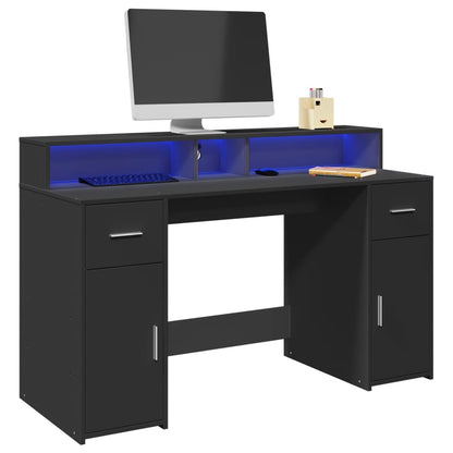 Bureautafel – Laptoptafel – Werktafel – Computerbureau – Schrijftafel – Verstelbare RGB LED-verlichting – 140x55x91 cm – Vochtbestendig hout
