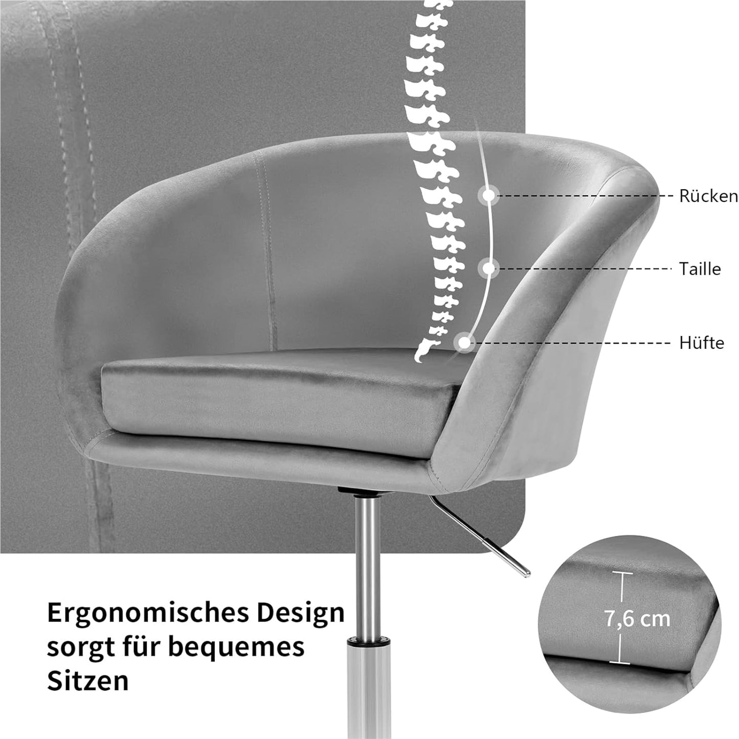 Draaifauteuil – Fauteuil – Stoel – Eetkamerstoel – Draaistoel – Verstelbare Zithoogte – Zachte Velvet Bekleding – 360° Draaibaar – Max. 120 kg Belastbaar