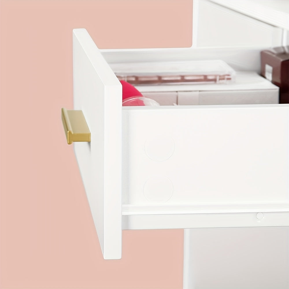 Dressing Table With Mirror And 10 LED Lights, Dressing Table With 3 Shelves & 4 Open Compartments, Dressing Table With Large Drawer & Cabinet, 3 Adjustable Lighting Brightness, White