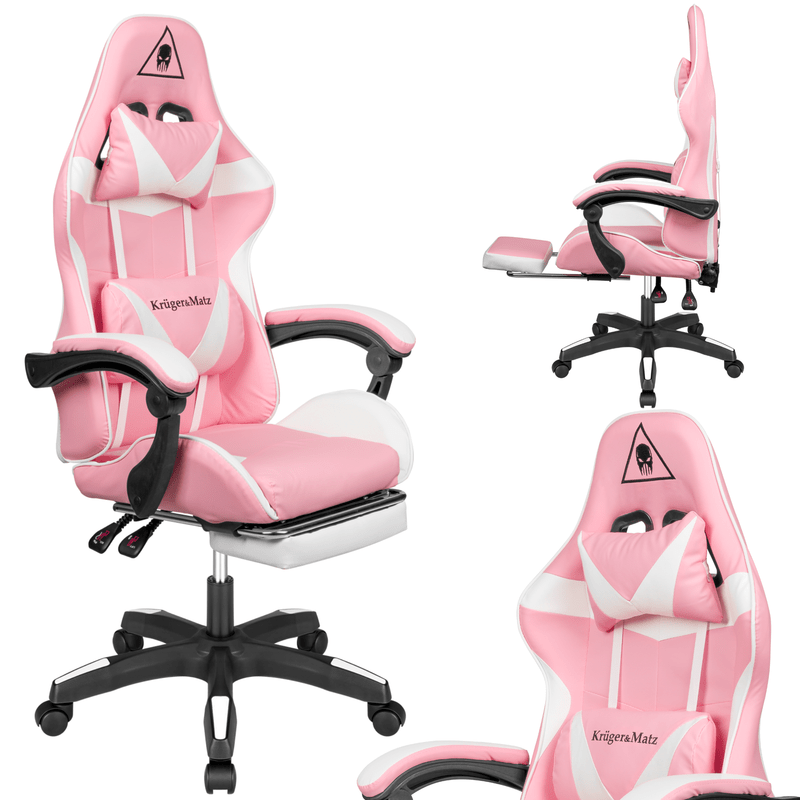 Gaming Stoel – Gamestoel – Gaming Chair – Game Stoel – Bureaustoel – Verstelbare Rugleuning – Eco-Leren Bekleding – Inclusief Voetensteun - Wit/Roze