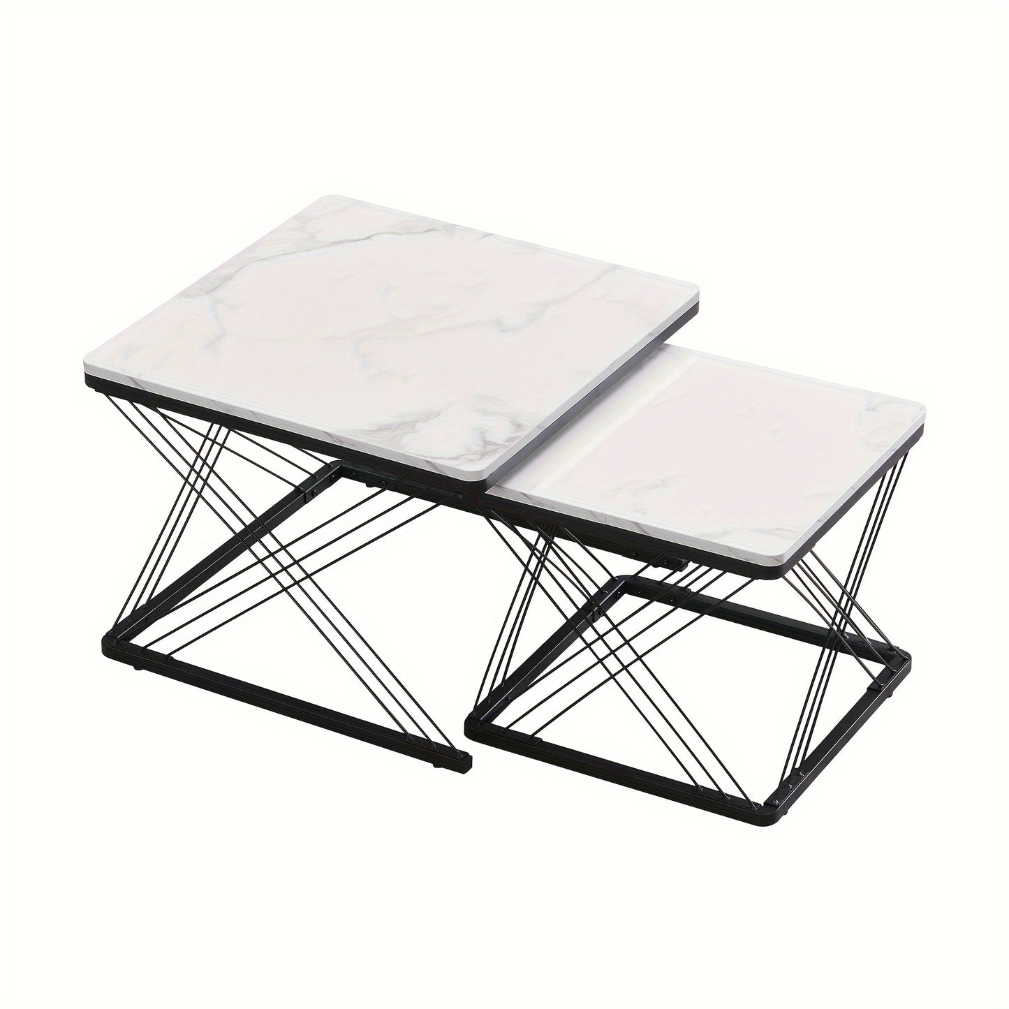 2pcs Modern Marble Coffee Table Set - Heavy-Duty Marble Look Square Tables with Height-Adjustable Legs & Assembly, Marble- Combination Table Suitable for, Office, Dorm - Space-Saving