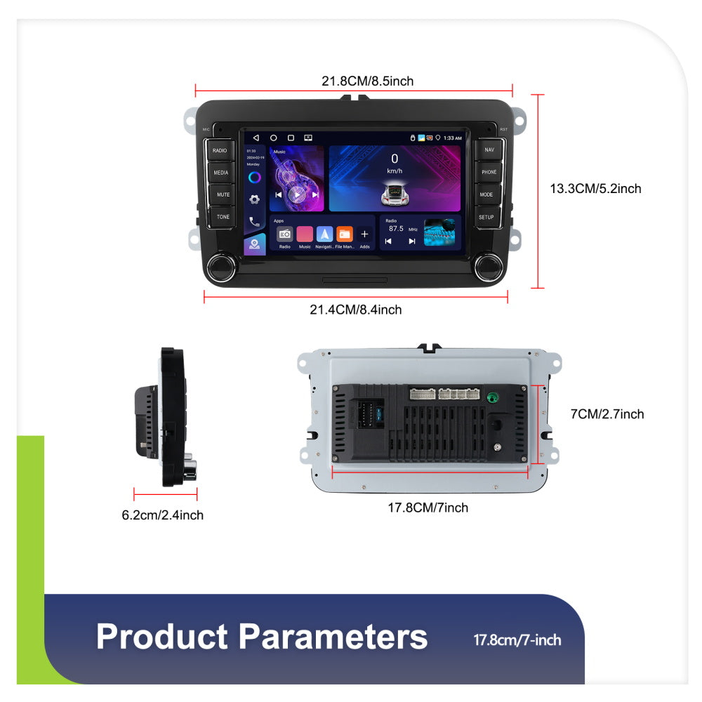 Android 15 Auto-Multimediabox – Autoradio – Car Stereo – Navigatiesysteem – Multimedia Speler – 7 Inch HD Touchscreen – Draadloze CarPlay & Android Auto – 4GB RAM + 64GB Opslag