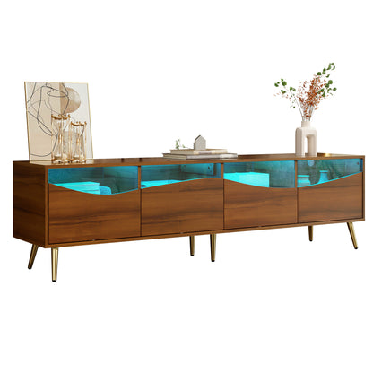 Modern TV Stand with Golden Metal Legs & Glass Top - Extra Long 180cm Media Console, Heavy-Duty Metal Construction, Built-in Storage Cabinet with Open Shelves & Closed Cabinets, Minimalist Living Room Furniture for Large TVs,