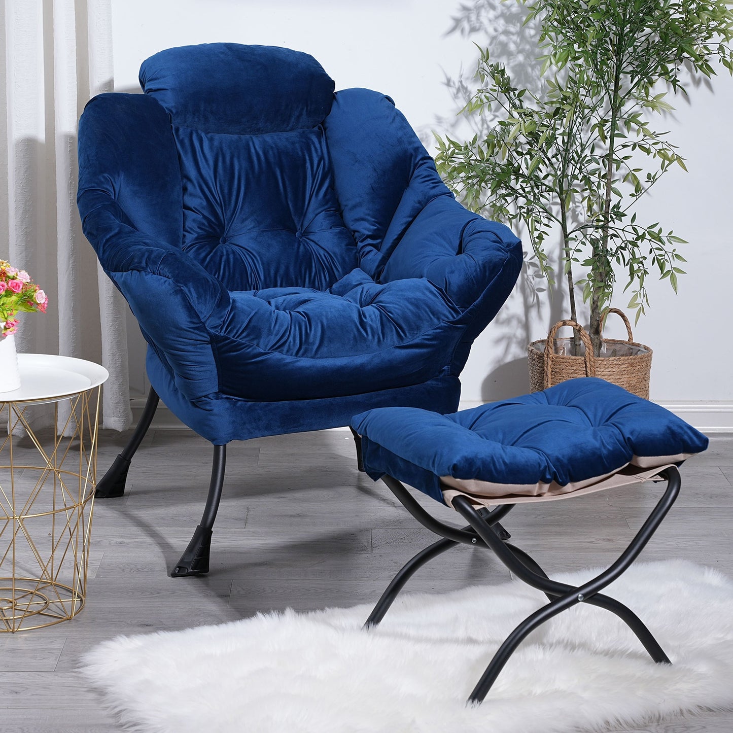 Lazy Chair – Loungestoel – Fauteuil – Zetel – Ottoman – Grijs – Metalen Frame – Comfortabele Polyester Bekleding