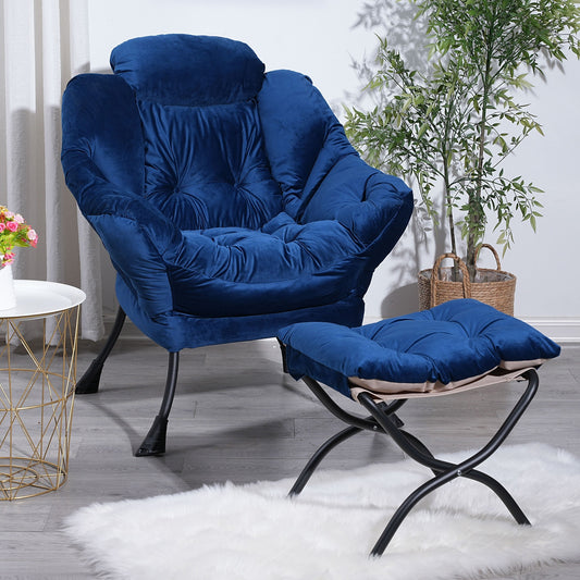 Lazy Chair – Loungestoel – Fauteuil – Zetel – Ottoman – Grijs – Metalen Frame – Comfortabele Polyester Bekleding