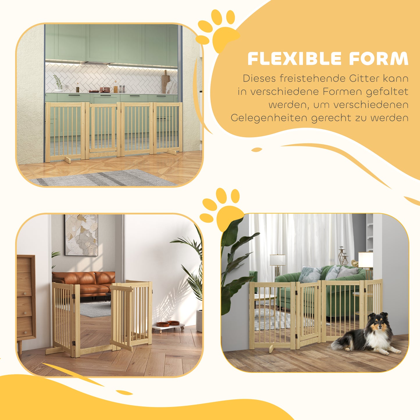 Houten Hondenren – Hondenhek – Hondenplaat – Huisdierenren – Speelren – Natuurlijk Massief Dennenhout – Flexibel 4 Panelen 204x36x75 cm
