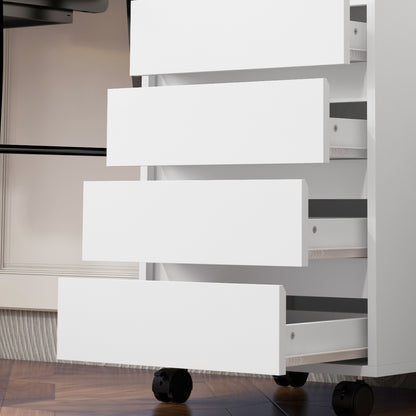 Mobiele Ladekast – Opberglade Kast – Bureaukast – Rollende Ladekast – Kantoorkast – 4 Lades – E1 MDF Hout – Wieltjes Met Rem