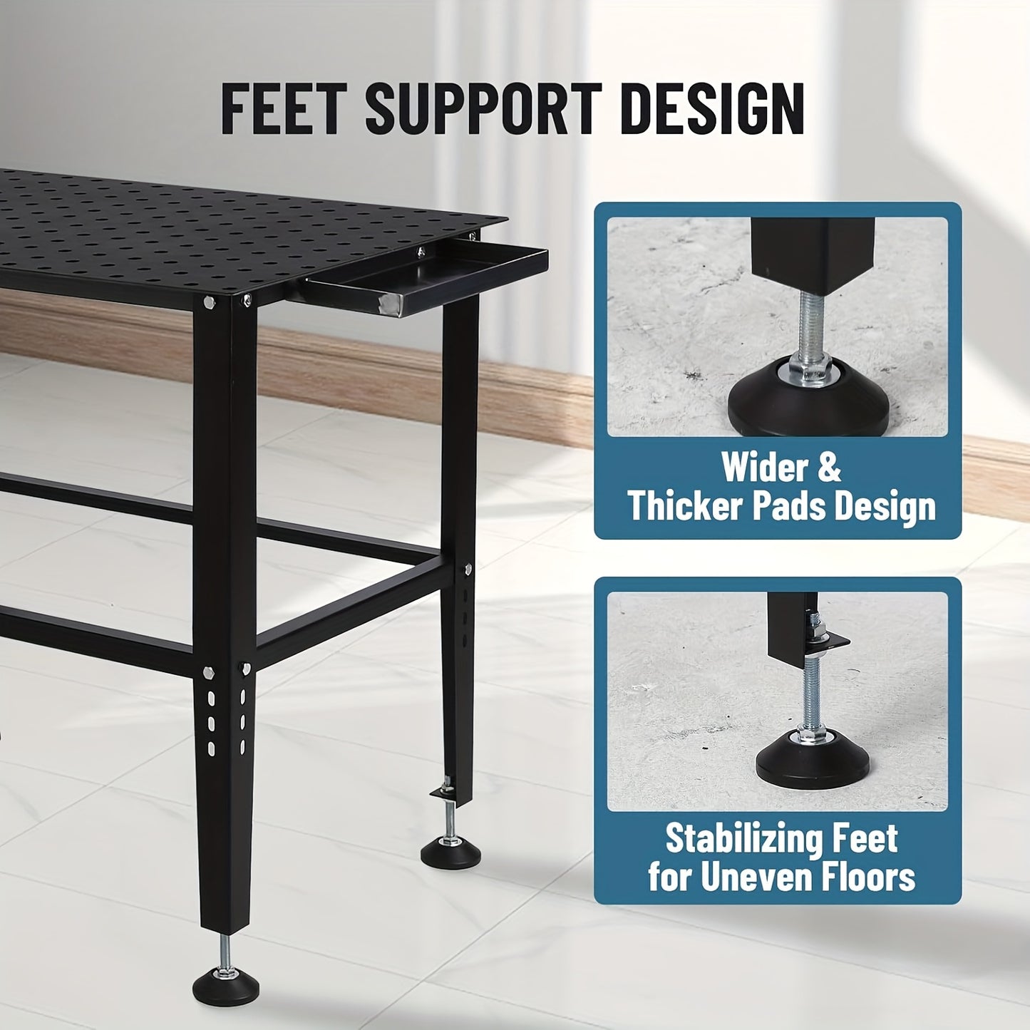 Heavy-Duty Steel Welding Table with 5/8" Holes & Fixture System - Industrial Workbench with Locking Casters, 68.04 KG Capacity, Adjustable Height, 36"x18" Large Work Surface, Sturdy Welding Cart for Workshop, Factory - No Pow