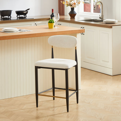Barkrukken – Barstoelen – Krukken – Keukenstoelen – Zithoeken – Set Van 2 – Franse Landelijke Stijl – Beige Stoffen Bekleding – Metalen Frame – Compact & Comfortabel