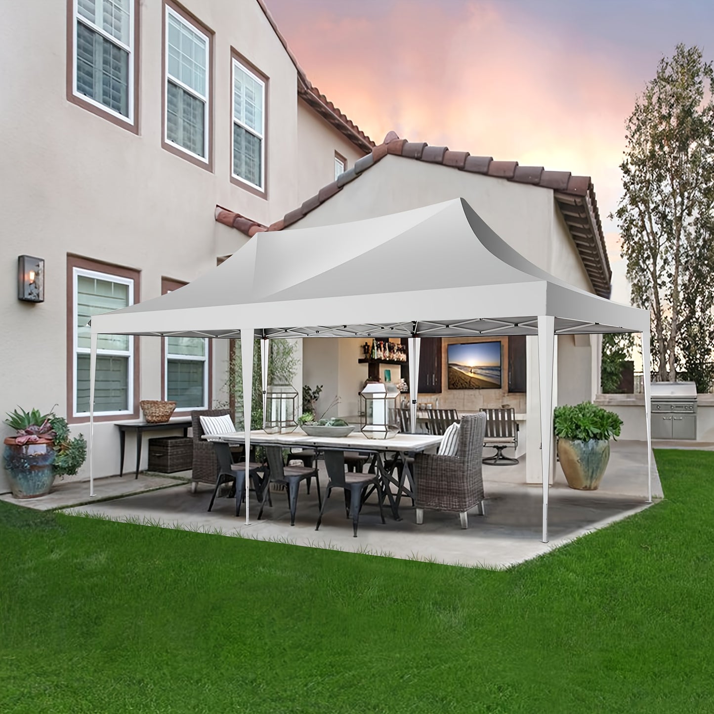 Pop-up Tent – Vouwtent – Partytent – Tuinpavilion – Gazebo – Zwart – 3,05x6,1 Meter – Hoogwaardig Oxford Doek – Verstelbare Hexagonale Metaalframe