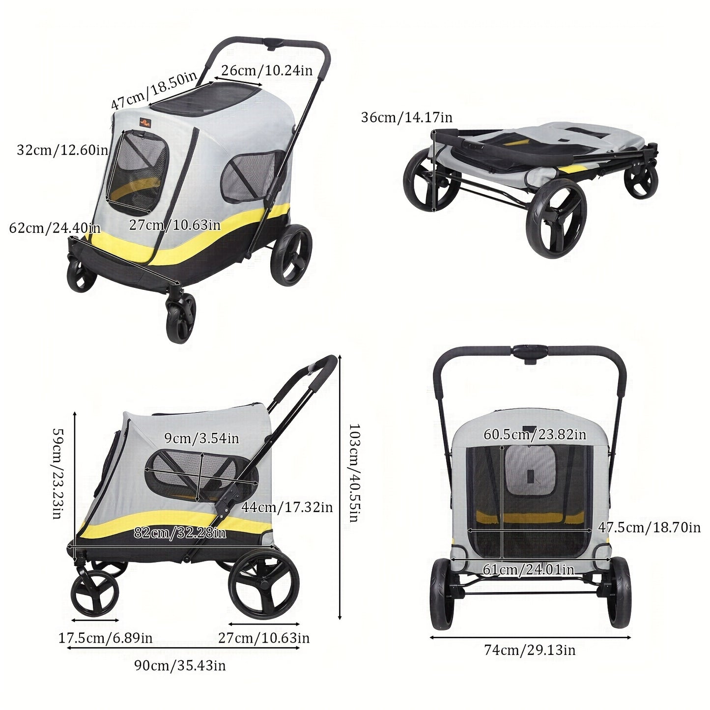 Hondenbuggy – Hondenkar – Hondenwagen – Huisdierenbuggy – Wandelwagen – Eén Klik Inklapbaar – Stevig Metalen Frame