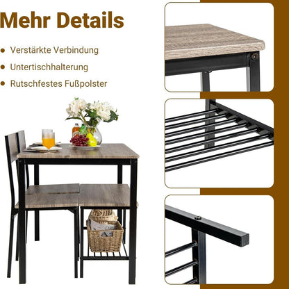 4-delige Eettafelset – Eettafel Met Stoelen – Bank Met Opbergruimte – Industriële Eetkamer Set – Grijs – Ruimtebesparend Ontwerp – Stevig Metalen Frame