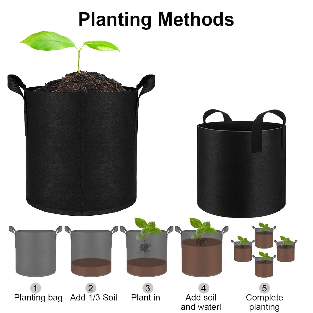 Set van 5 Plantenzakken met Handvatten – Grow Bags Plantenzakken en Plantencontainers – Capaciteit 11–37L