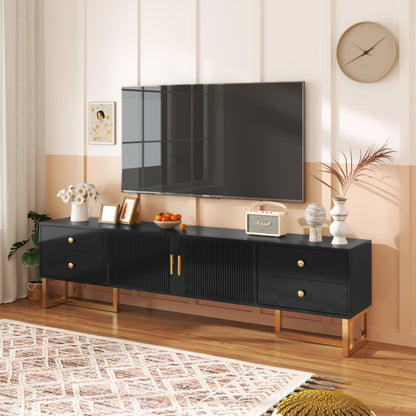 TV-kast – Tv-meubel – Mediameubel – Dressoir – Opbergkast – Modern Design – Zwart MDF Met Gouden Handgrepen – 178 cm Breed – 4 Lades + 2 Deuren