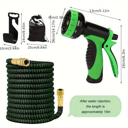 Tuinslang 15m Uitschuifbaar – Tuinslangset – Tuinslang Haspel – Tuinslang Knikvrij – Tuinslang PVC – 10 Sproeistanden – Rubber Buitenlaag & Lekvrij Design