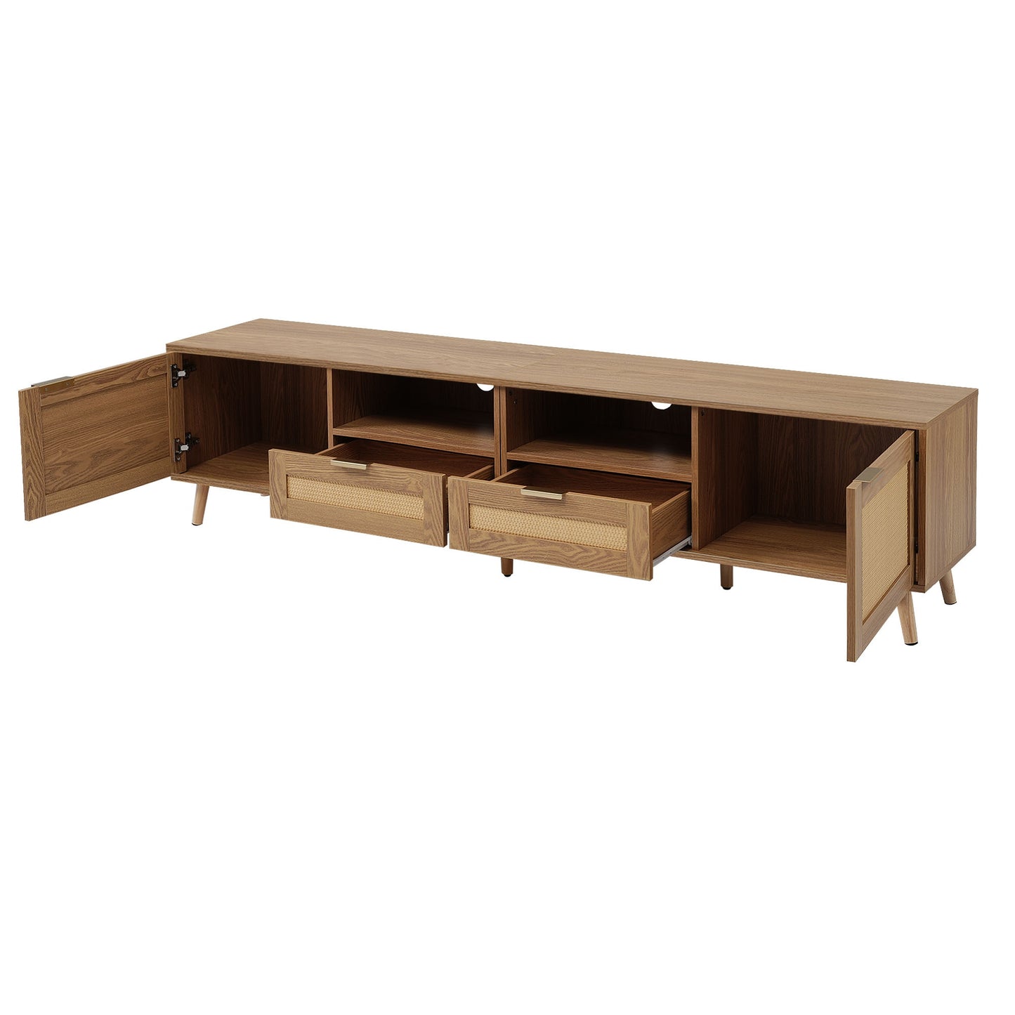 TV Meubel – Tv Kast – Lowboard – Tv Dressoir – Tv Meubel Licht Hout – 200 cm Breed – Massief Houten Poten