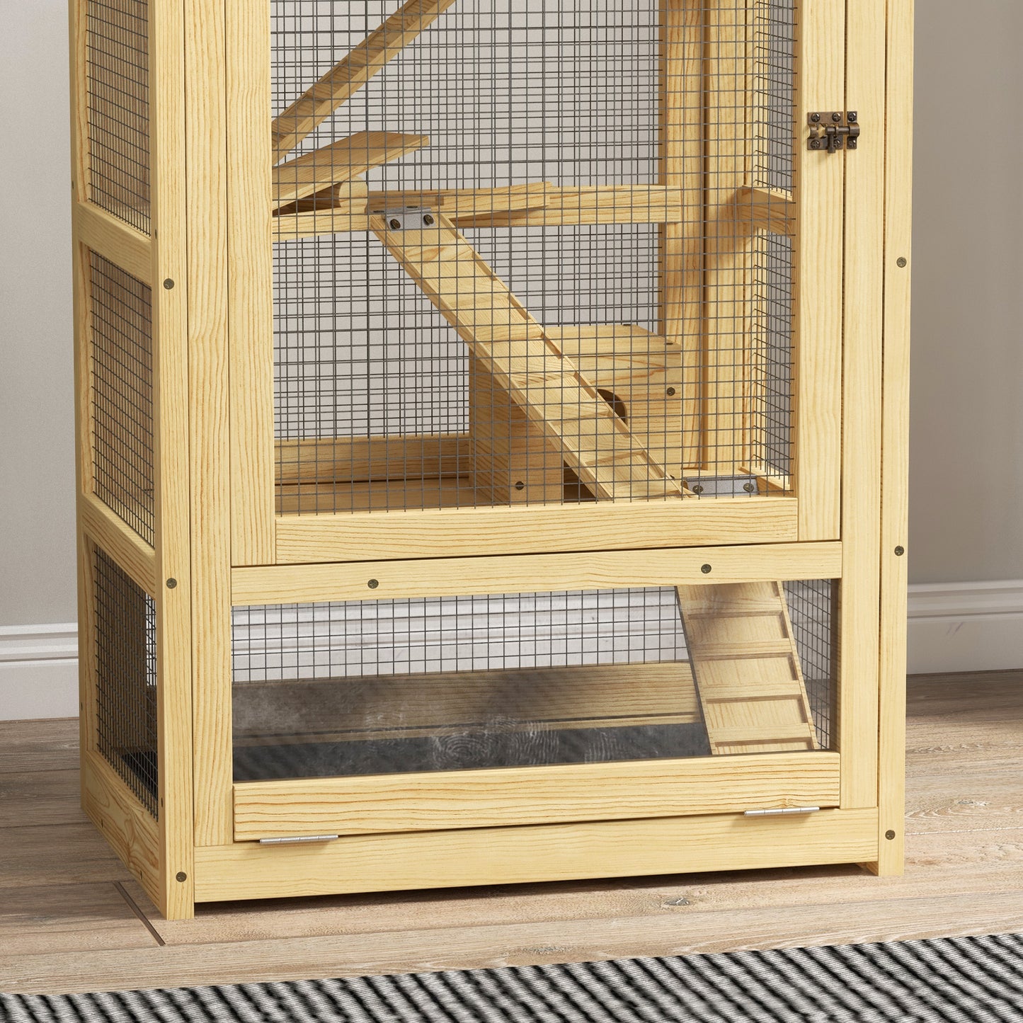 Hamsterras – Knaagdierkooi – Dierenkooi – Houten Kooi – Kleine Dierenkooi – 5 Verdiepingen Met Ladder & Schommel – Uitneembare Bodemlade & Natuurlijk Hout – 54x38x131 cm