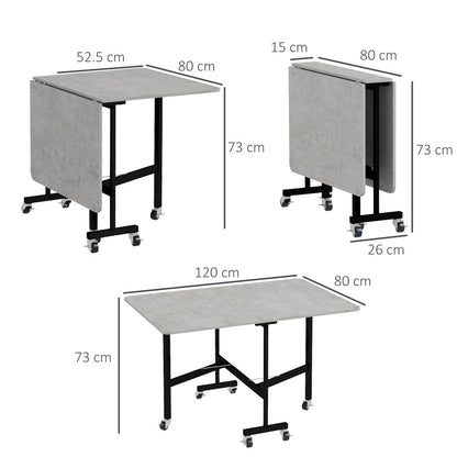 Uitklaptafel – Klaptafel – Vouwtafel – Inklapbare Tafel – Eettafel – Met Wieltjes – Stalen Poten – 120 x 80 x 73 cm – Voor 4-6 Personen